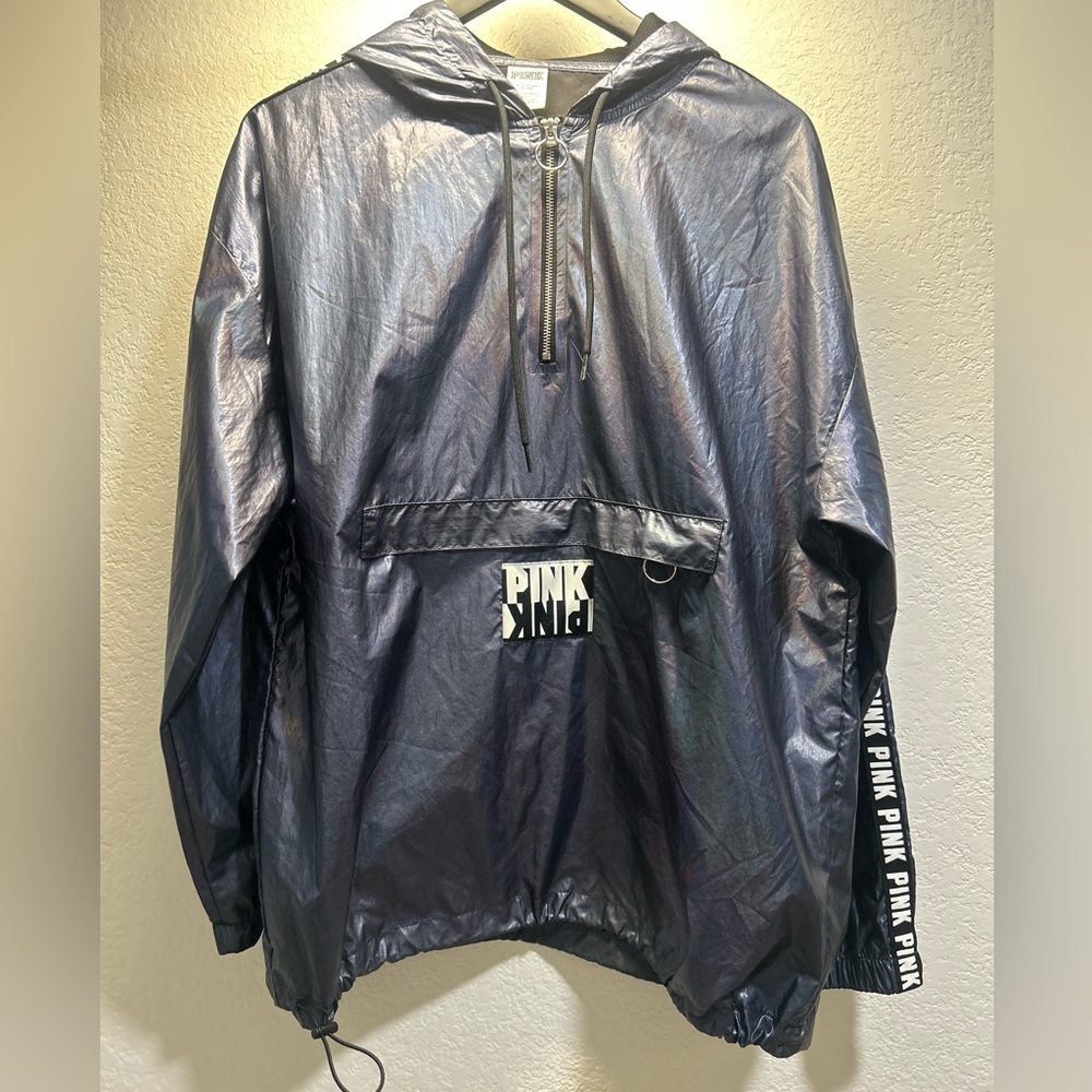 PINK by Victoria’s Secret Metallic Windbreaker Half Zip Hoodie Size M|L